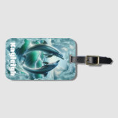 モノグラムブルーティール（緑がかった色）ドルフィンズ海 | ラゲッジタグ (正面横)