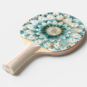 モノグラムブルーティール（緑がかった色）金ゴールドフローラ曼荼羅 卓球ラケット (正面アングル)