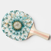 モノグラムブルーティール（緑がかった色）金ゴールドフローラ曼荼羅 卓球ラケット (横)