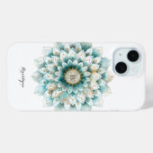 モノグラムブルーティール(緑がかった色)金ゴールドフローラ曼荼羅 Case-Mate iPhoneケース (裏面 (横))