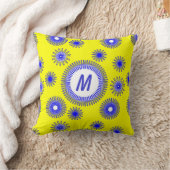 モノグラムブルーデジタル花模様 クッション (ブランケット)