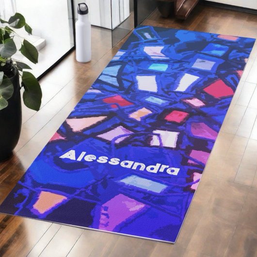 モノグラムブルーネイビー抽象芸術カラフルブライトはっきりした ヨガマット