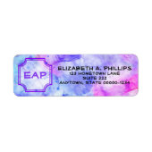 モノグラムブルーバイオレットピンクの水色スプラッシュカスタム ラベル (正面)