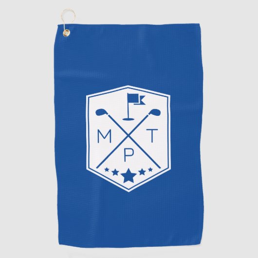 モノグラムブルーパーソナライズされた名 ゴルフタオル (正面)