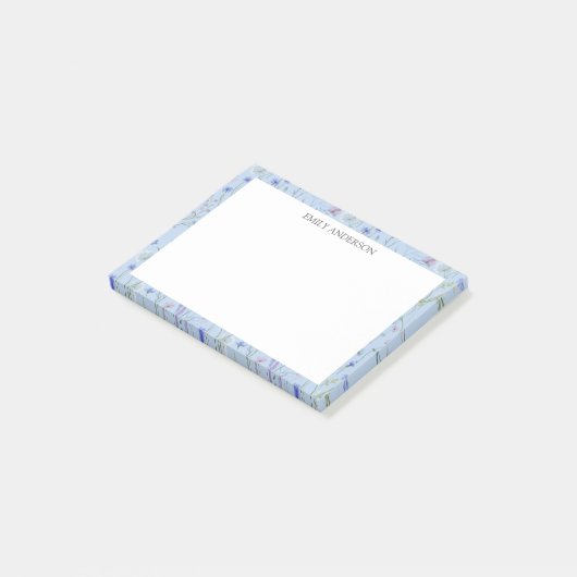 モノグラムブルーパープルかわいらしワイルドフラワーフローラ ポストイット (アングル)