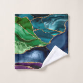 モノグラムブルーパープルグリーンアゲート金ゴールドグリッター バスタオルセット (ウォッシュタオル)