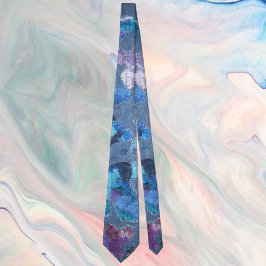 モノグラムブルーパープルティール（緑がかった色）ネイビーパターン装飾 ネクタイ