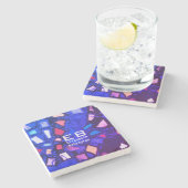 モノグラムブルーパープルピンク抽象芸術模様 ストーンコースター (横)