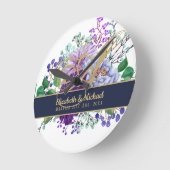 モノグラムブルーパープルフローラ金ゴールドニュー結婚リュウズ ラウンド壁時計 (傾斜)