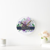 モノグラムブルーパープルフローラ金ゴールドニュー結婚リュウズ ラウンド壁時計 (ホーム)