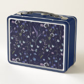 モノグラムブルーパープルワイルドフラワーフローラルパターン メタルランチボックス (裏面)