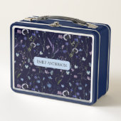 モノグラムブルーパープルワイルドフラワーフローラルパターン メタルランチボックス (正面)