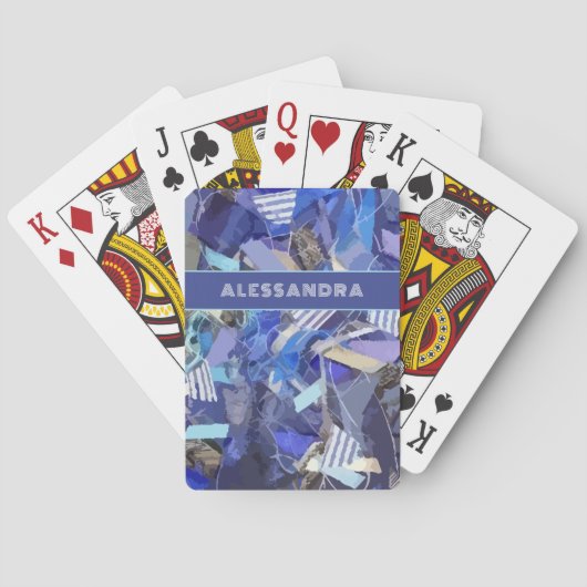 モノグラムブルーパープル白抽象芸術ストライプパターン トランプ (裏面)