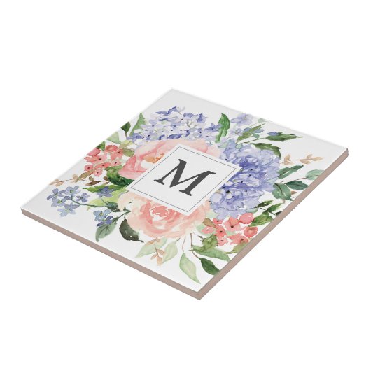 モノグラムブルーピンクアジサイ牡丹春フローラ タイル (側面)