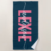 モノグラムブルーピンクパーソナライズされた色 ビーチタオル (正面)