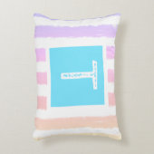 モノグラムブルーピンク水彩ストライプ色 アクセントクッション (正面(垂直))