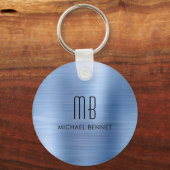 モノグラムブルーフェイクブラシ付き金属 キーホルダー (正面)