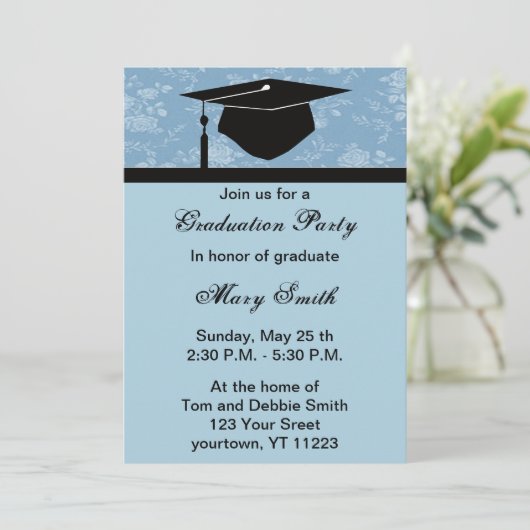 モノグラムブルーフローラ卒業パーティー招待状 招待状 (スタンド正面)