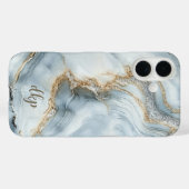 モノグラムブルーホワイトシルバー金ゴールド大理石スワール Case-Mate iPhoneケース (裏面 (横))