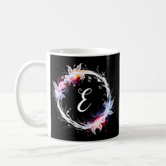 モノグラムブルーホワイトピンクフローラリースマグ コーヒーマグカップ (左)