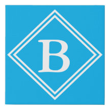 モノグラムブルーホワイトフレーム、イニシャルフェイクキャンバスPri