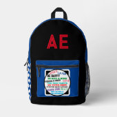 モノグラムブルーホワイト水玉模様 やる気を起こさせる プリントバックパック (正面)