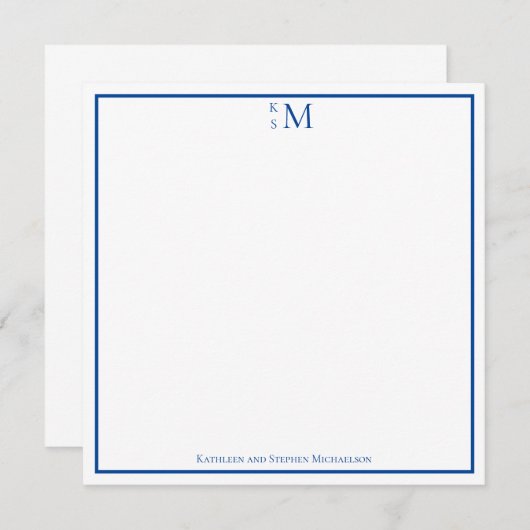 モノグラムブルーホワイト結婚カップルエレガント ノートカード (正面/裏面)