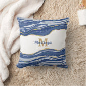 モノグラムブルーマーブルアゲート金ゴールドグリッター クッション (ブランケット)