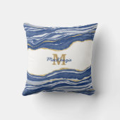 モノグラムブルーマーブルアゲート金ゴールドグリッター クッション (裏面)