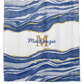 モノグラムブルーマーブルアゲート金ゴールドグリッター シャワーカーテン (正面)