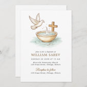 モノグラムブルーリースバプテスマ招待状フォーボーイズ 招待状 (正面/裏面)