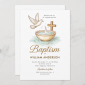 モノグラムブルーリースバプテスマ招待状フォーボーイズ 招待状 (正面/裏面)