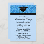 モノグラムブルーレオパード卒業パーティー招待状 招待状 (正面/裏面)