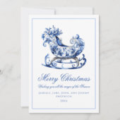 モノグラムブルーレッドリースクリスマス シーズンカード (正面)