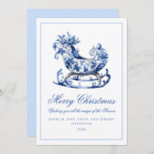 モノグラムブルーレッドリースクリスマス シーズンカード (正面/裏面)
