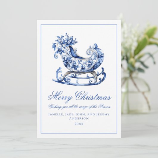 モノグラムブルーレッドリースクリスマス シーズンカード (スタンド正面)