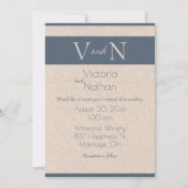 モノグラムブルーヴィンテージモダン紙結婚ズ 招待状 (正面)