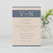 モノグラムブルーヴィンテージモダン紙結婚ズ 招待状 (スタンド正面)