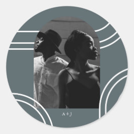 モノグラムブルー写真とシックなアーチ結婚ズ ラウンドシール