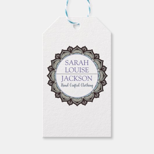 モノグラムブルー手作り衣料品デザイナーラベル ギフトタグ (正面)