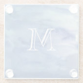 モノグラムブルー抽象芸術ウォーターアートウォーターカラー ガラスコースター (裏面)