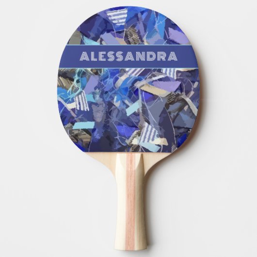 モノグラムブルー抽象芸術パタストライプーン紫ホワイト 卓球ラケット (正面)