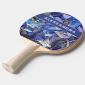 モノグラムブルー抽象芸術パタストライプーン紫ホワイト 卓球ラケット (正面アングル)