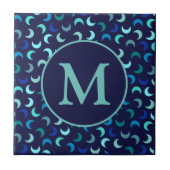 モノグラムブルー新月パターン タイル (正面)