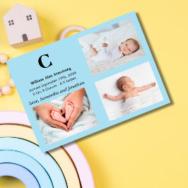 モノグラムブルー男の赤ちゃん生誕通知カード 招待状