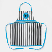 モノグラムブルー白黒ストライプ線パターン エプロン (正面)