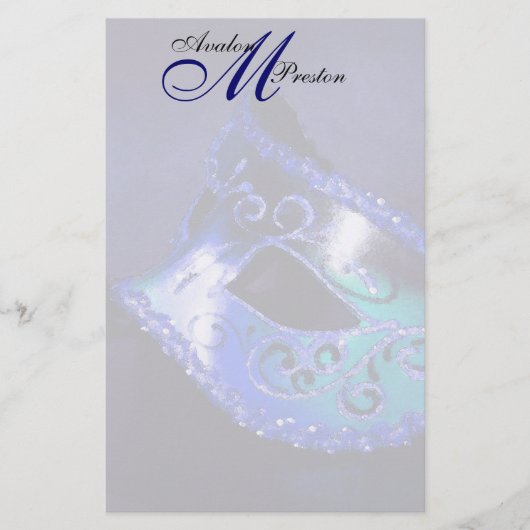 モノグラムブルー結婚マスカレード文房具 便箋 (正面)