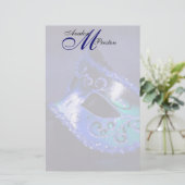 モノグラムブルー結婚マスカレード文房具 便箋 (スタンド正面)