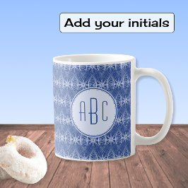 モノグラムブルー自転車ホイールパターン コーヒーマグカップ