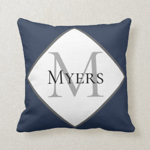 モノグラムブルー航海の装飾用クッション クッション